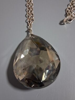 Source Unknown Long Smoky Teardrop Pendant Necklace with Silver Chain